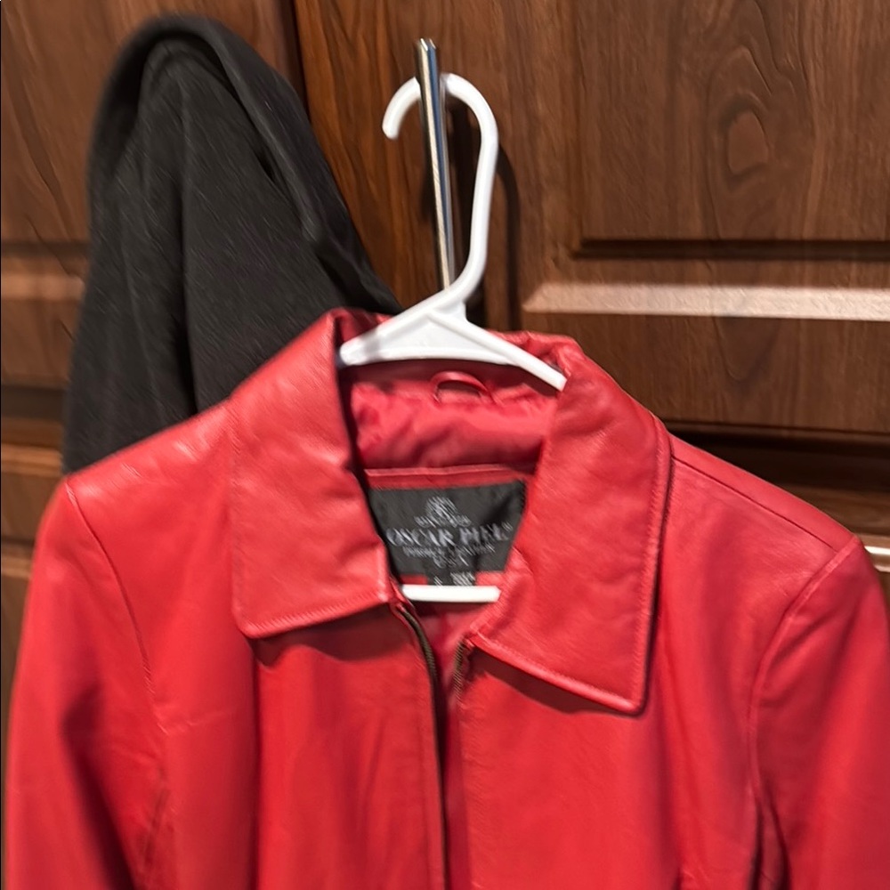 Oscar de la Renta Vibrant Red Leather Jacket